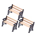 FAVOMOTO 3 Parça mini park bankı minyatür sandalye oyuncak ev bankları bebek mobilya sandalye minyatür yaşam sahne dekoru küçük sokak bankı bahçe minyatürleri demir Black