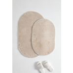 Favora Puffy Bej 2'li Kaydırmaz Oval Banyo Paspas Takımı