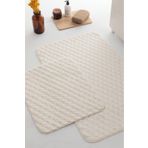 Favora Tavşan Tüyü Krem Petek Desen 2'li Banyo Paspas Takımı