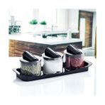 Favori 3'lü Lüks Baharatlık Seti - Kaşıklı ve Özel Standlı Tezgah Üstü Tuzluk, Karabiberlik ve Baharat Seti | Şeffaf ve Şık Tasarım (26CM x 9cm x 8 Cm) - standart