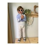 favorimkids Beyaz Mavi Keten Harem Salopet Gömlek Papyon Takım