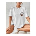 FAVORİST Kelebek ve Çiçek Baskılı Oversize Kalıp Pamuklu Ense Biyeli T-shirt