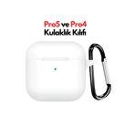 Favors Pro 5 Kulaklık Kılıfı Kopçalı Silikon Bluetooth Kulaklık Pro5/Pro4 Kılıfı Beyaz
