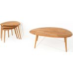 Faw Decor Asimetrik Masif Ahşap Orta Sehpa Ve 2'Li Zigon / 3'Lü Zigon Sehpa Set, Modern Masif - Naturel - Naturel Orta ve 3'lü