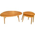 Faw Decor Asimetrik Masif Ahşap Orta Sehpa ve 3'lü Zigon / 2'li Zigon Sehpa Seti, Modern Masif Ahşap Sehpa Seti Meşe / Ceviz / Antrasit - Açık Meşe - Asimetrik Orta ve 2'li Zigon Sehpa Seti