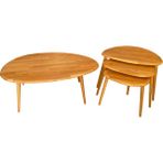 Faw Decor Asimetrik Masif Ahşap Orta Sehpa ve 3'lü Zigon / 2'li Zigon Sehpa Seti, Modern Masif Ahşap Sehpa Seti Meşe / Ceviz / Antrasit - Açık Meşe - Asimetrik Orta ve 3'lü Zigon Sehpa Seti