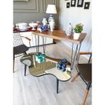Faw Decor Aynalı Ahşap Siyah Orta Sehpa Doğal Ağaç Ayaklı Modern Cam Tablalı Orta Sehpa - 120 cm x 75 cm
