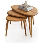 Faw Decor Doğal Ahşap Zigon Sehpa 3'lü Set, Modern Masif Yan Sehpa - Açık Meşe