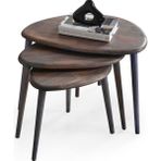 Faw Decor Doğal Ahşap Zigon Sehpa 3'lü Set, Modern Masif Yan Sehpa - Antrasit