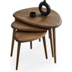 Faw Decor Doğal Ahşap Zigon Sehpa 3'lü Set, Modern Masif Yan Sehpa - Ceviz