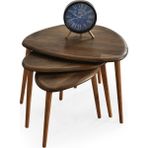 Faw Decor Doğal Ahşap Zigon Sehpa 3'lü Set, Modern Masif Yan Sehpa - Siyah Meşe