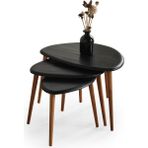 Faw Decor Doğal Ahşap Zigon Sehpa 3'lü Set, Modern Masif Yan Sehpa - Siyah