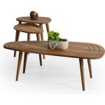 Faw Decor Sweet Ahşap Orta Sehpa ve 2'li Zigon Sehpa Set, Modern Masif Yan ve Orta Sehpa Set - Ceviz