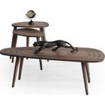 Faw Decor Sweet Ahşap Orta Sehpa ve 2'li Zigon Sehpa Set, Modern Masif Yan ve Orta Sehpa Set - Koyu Ceviz