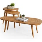 Faw Decor Sweet Ahşap Orta Sehpa ve 2'li Zigon Sehpa Set, Modern Masif Yan ve Orta Sehpa Set - Meşe