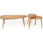 Faw Decor Sweet Masif Doğal Ahşap Orta Sehpa ve 2'li/3'lü Zigon Sehpa Set, Modern Masif Yan ve Orta Sehpa - Naturel - Naturel Orta ve 2'li