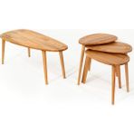 Faw Decor Sweet Masif Doğal Ahşap Orta Sehpa ve 2'li/3'lü Zigon Sehpa Set, Modern Masif Yan ve Orta Sehpa - Naturel - Naturel Orta ve 3'lü