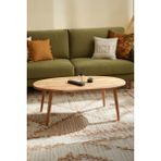 FAWdecor Doğal Masif Ahşap Oval Orta Sehpa – Modern Iskandinav Tasarım Naturel Renk Salon Sehpası