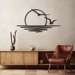 FAWdecor Martılar Gün Batımı Metal Duvar Sanatı - Güneş Işıltılı Duvar Heykel Dekoru - Rustik Ev Oturma Odası İç/Dış Mekan için Minimalist Gün Doğumu Çizgi Sanatı (Siyah, 47."2x27.9 | 120x71 cm)