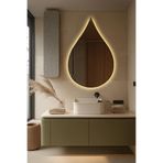 Fawdecor Modern Asimetrik LED Işıklı Dekoratif Duvar Aynası - Arkadan Aydınlatmalı Özel Kesim Banyo Aynası