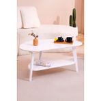 FAWdecor Modern Oval Orta Sehpa | Alt Raflı Salon Sehpası | Minimal & Şık Tasarım - Beyaz