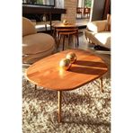 Fawdecor Oval Masif Doğal Ahşap Orta Sehpa ve 3'lü Zigon Sehpa Seti,Modern Asimetrik Tasarım,4'lü Konik Ayak