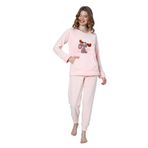 Fawn 04-3301 Peluş Welsoft Polar Kışlık Yumoş Geyikli Kadın Pijama Takımı (Soft Pembe, XL)