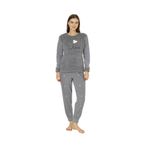 Fawn 04-3309 Peluş Welsoft Polar Kışlık Yumoş Kalpli Kedili Kadın Pijama Takımı (Gri, M)