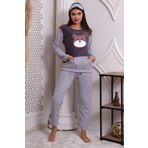 Fawn 3010 Peluş Welsoft Polar Kışlık Pandalı Cepli Kadın Pijama Takımı (as1, alpha, jaspo_s, x_l, Gri, S)