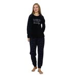 Fawn 3304 Peluş Welsoft Polar Kışlık Yumoş WILD Yazılı Kadın Pijama Takımı (Lacivert, S)