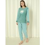 Fawn 3312 Peluş Welsoft Polar Kışlık Yumoş Uyuyan Ayılı Kadın Pijama Takımı