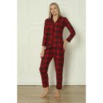 Fawn 3702 Boydan Düğmeli Soft Süet Kışlık Kareli Kadın Pijama Takımı