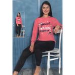 Fawn Kadın Good Morning Interlok Uzun Kol Manşetli Pijama Takımı (8020) - XL - Açık Pembe