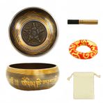 Fay Bless Tibet Şarkı Kase Seti - El Dövmeli Meditasyon Ses Kasesi Tokmak, Yastık ve Çanta ile - Yoga, Farkındalık, Ses Terapisi, Stres Giderici (20 cm)