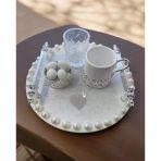 Faye İncili Gümüş Söz Kahve Tepsisi GRİ