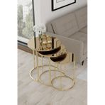 Faymend 3'lü Gold Zigon Sehpa Bronz Aynali Bronz Aynali