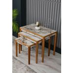 Faymend Luna Mermer Desen 3'Lu Lux Ahsap Sehpa