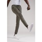 FBI Jeans Dar Ve Lastikli Paça Beli İplikli Kanvas Kumaş Slimfit Jogger Pantolon HAKİ 32