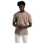 FBI Yarım Oversize (Hafif Bol Kesim) Bisiklet Yaka Cepli Pamuklu T-shirt KAHVERENGİ M