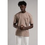 FBI Yarım Oversize (Hafif Bol Kesim) Bisiklet Yaka Cepli Pamuklu T-shirt KAHVERENGİ S