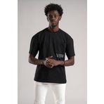 FBI Yarım Oversize (Hafif Bol Kesim) Bisiklet Yaka Cepli Pamuklu T-shirt SİYAH M