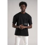 Fbı Yarım Oversize (Hafif Bol Kesim) Bisiklet Yaka Cepli Pamuklu T-Shirt - Siyah