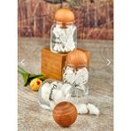 Fbz Home 3'lü Ahşap Top Kapaklı 300 ml Cam Kulak Pamuğu & Diş Ipi & Pamuk Kavanozu