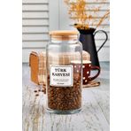 FBZhome Ahşap KapaklıTürk Kahvesi Saklama Kabı 1300 Ml Cam Kavanoz