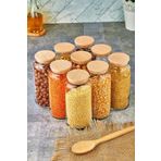 FBZhome Ahşap Vakumlu Kapaklı 1,3 Lt Cam Kavanoz 9lu Set 1300 ml