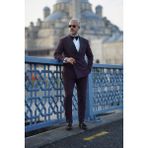 Fc Plus Bordo Damatlık Çıkma Yakalı Kruvaze Takım Elbise - Slim Fit - 52