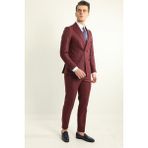 Fc Plus Bordo Slim Fit Erkek Takım Elbise Kruvaze Basic Fit Modeli ile Şık Görünüm - 6 Drop