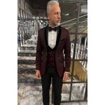 Fc Plus Damatlık Yelekli Takım Elbise - Bordo - 48