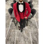 Fc Plus Damatlık Yelekli Takım Elbise - Kırmızı - 6 Drop - 48