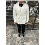Fc Plus Şal Yaka Çıtçıtlı Kruvaze Damatlık Takım Elbise - Beyaz - 54